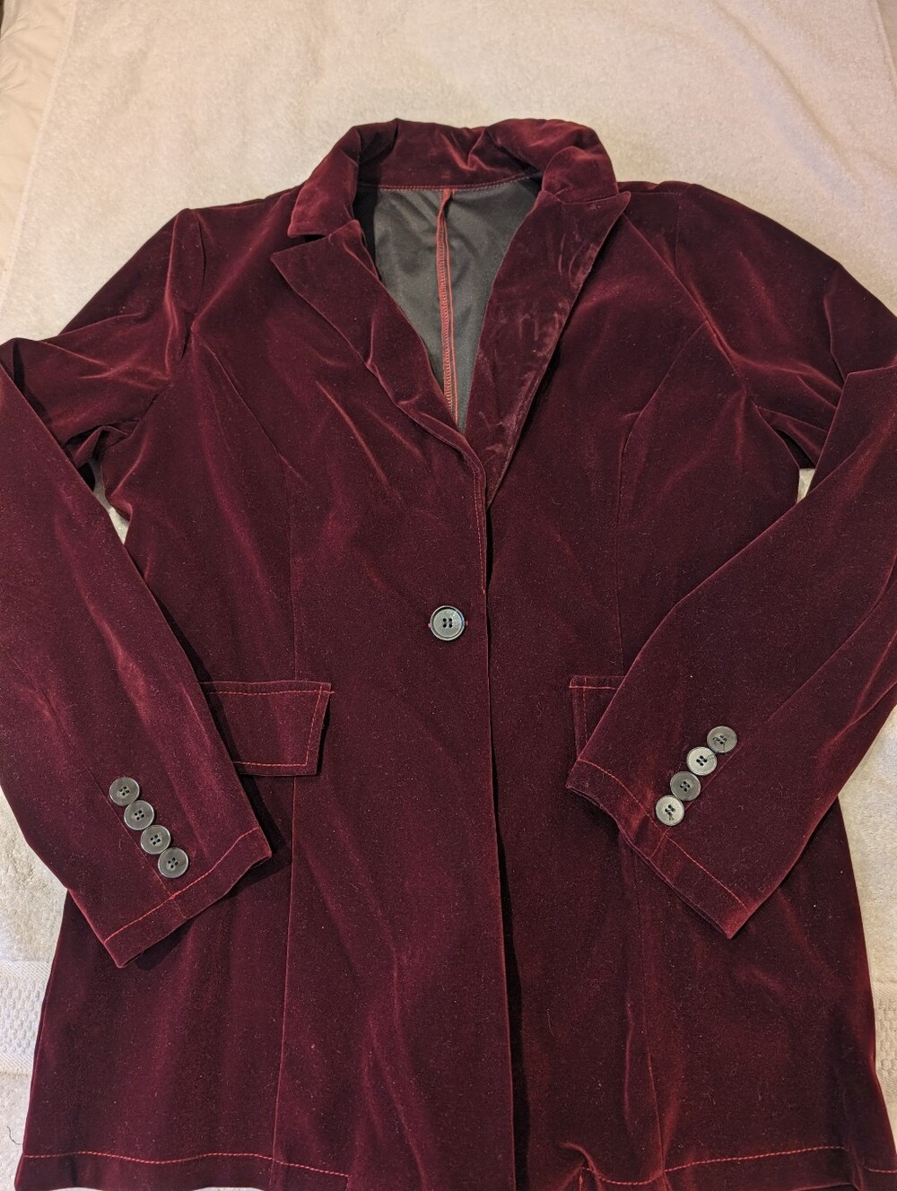 Vintage Style Burgundy Velvet Blazer Jacket Wine Red Whimsigoth Dark Romance L